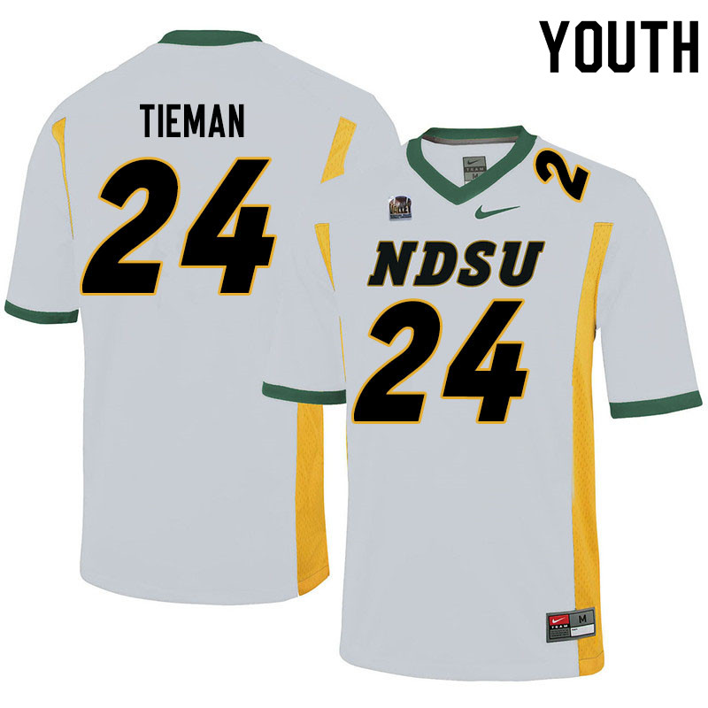 Youth #24 Dalton Tieman North Dakota State Bison College Football Jerseys Sale-White - Click Image to Close
